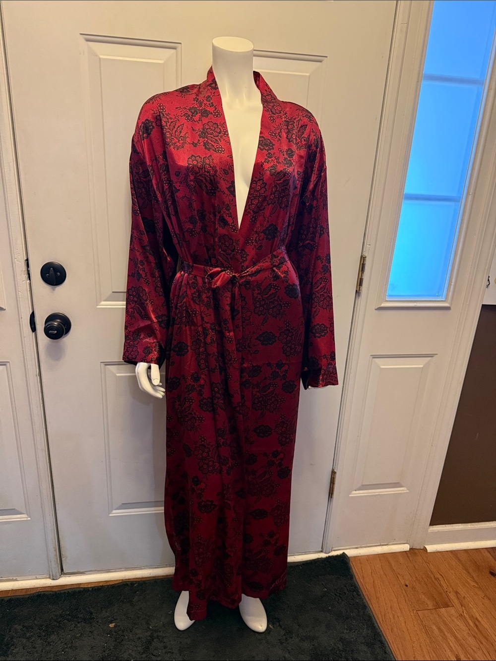 Annabelle Red Floral Satin Wrap Robe